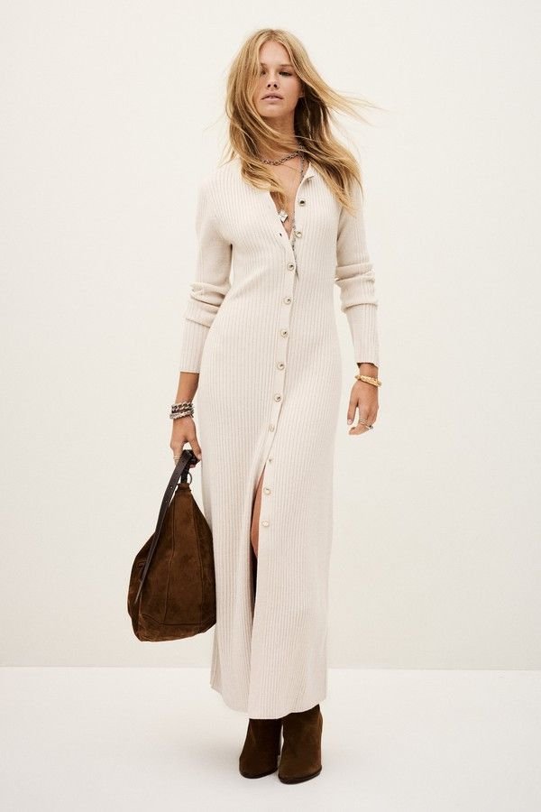 Button-Front Knit Maxi Dresses
