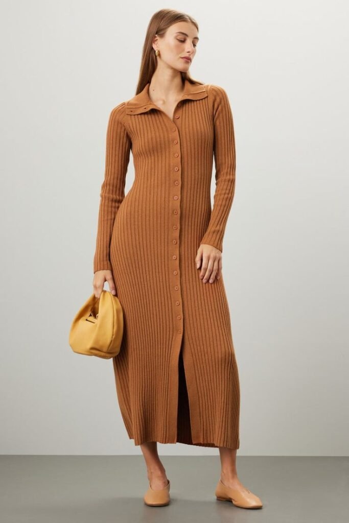 Button-Front Knit Maxi Dresses