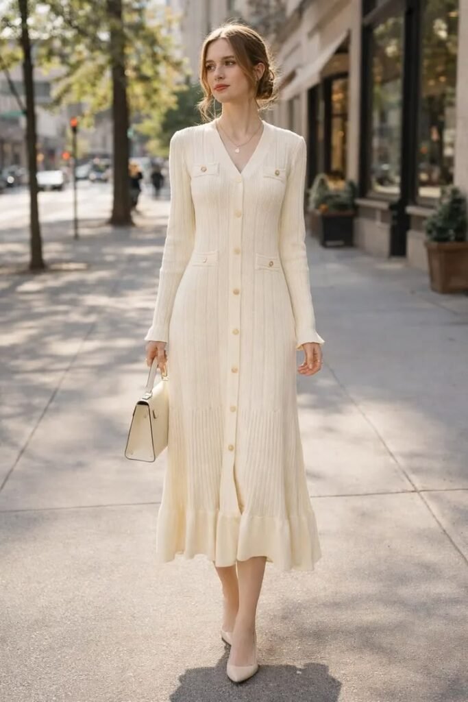 Button-Front Knit Maxi Dresses