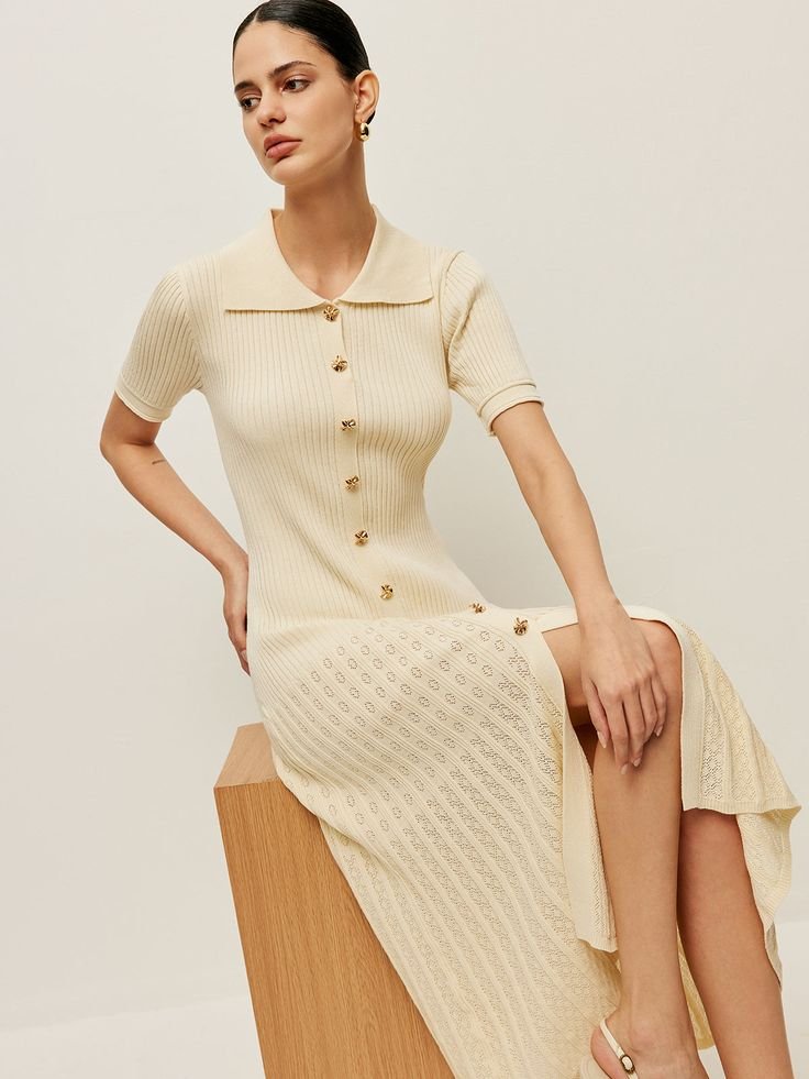 Button-Front Knit Maxi Dresses