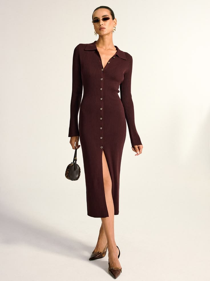 Button-Front Knit Maxi Dresses