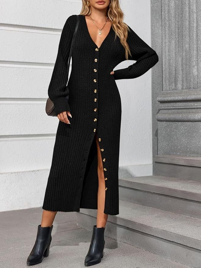 Button-Front Knit Maxi Dresses