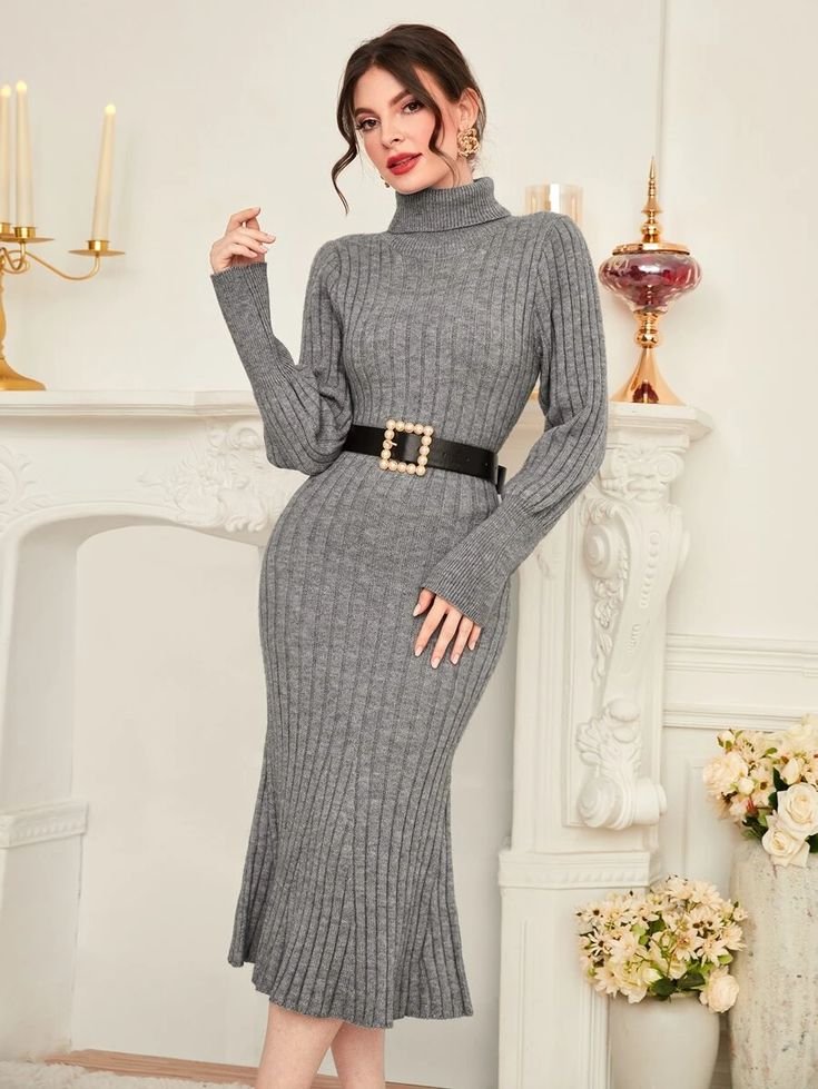 Turtleneck Knit Maxi Dresses
