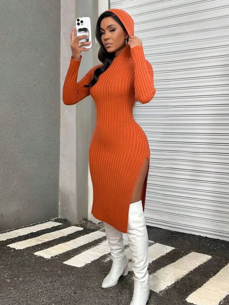 Hooded Knit Maxi Dresses 