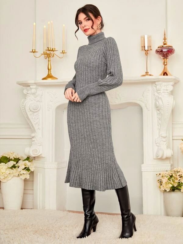 Turtleneck Knit Maxi Dresses